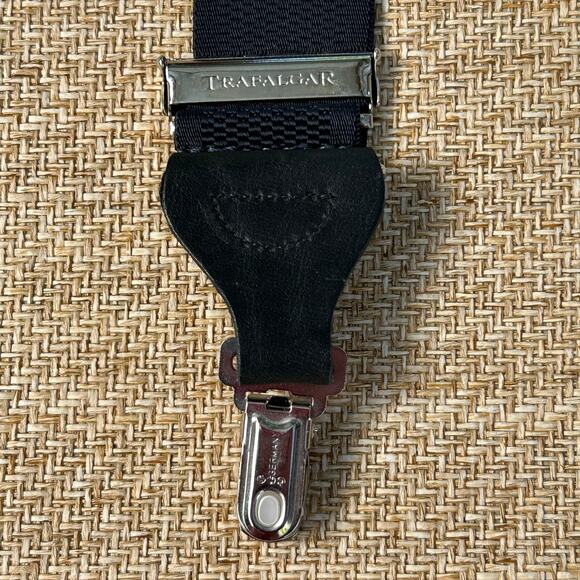 Trafalgar Suspenders Navy Elastic Black Leather Button On Braces Germany - Picture 8 of 10